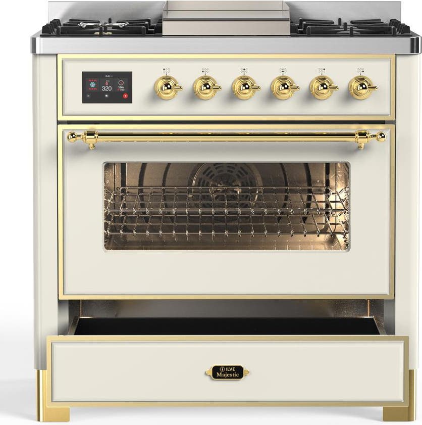 Ilve UM36FNR3AWG Antique White With Brass Trim, Natural Gas