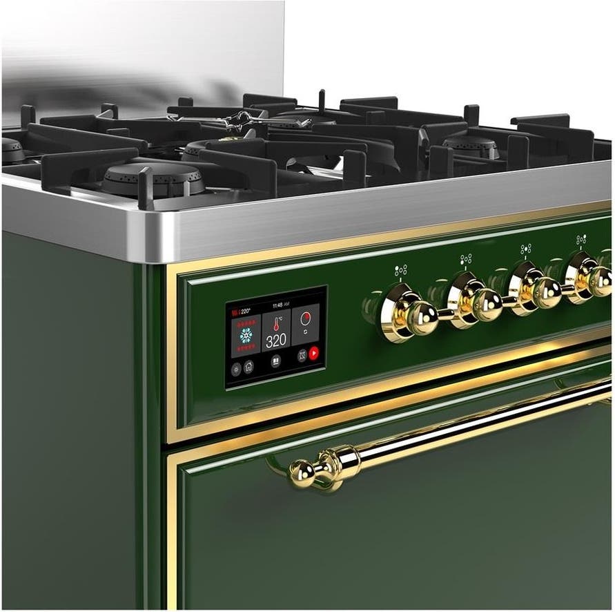 Ilve UM30QNR3EGGLP Emerald Green With Brass Trim, Liquid Propane