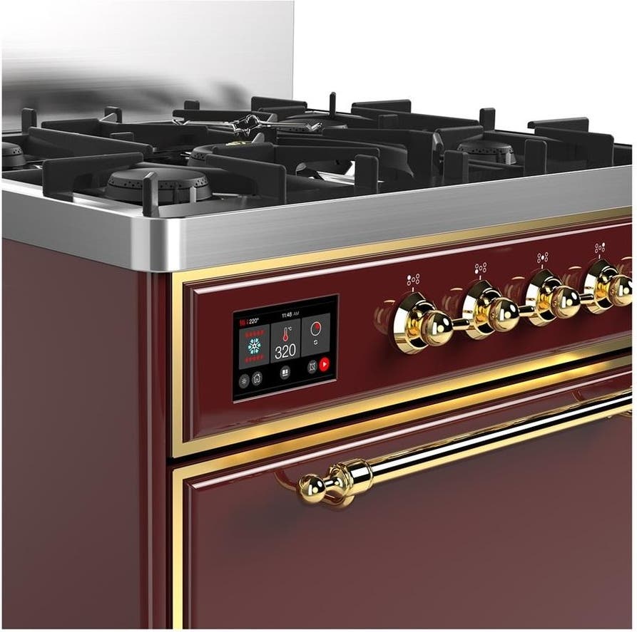 Ilve UM30QNR3BUGLP Burgundy With Brass Trim, Liquid Propane