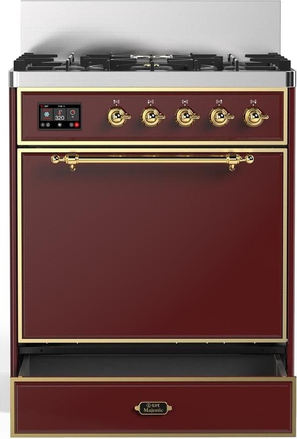 Ilve UM30QNR3BUGLP Burgundy With Brass Trim, Liquid Propane