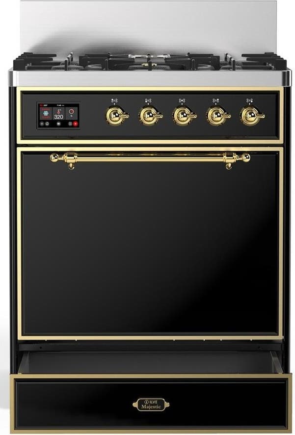 Ilve UM30QNR3BKGLP Glossy Black With Brass Trim, Liquid Propane