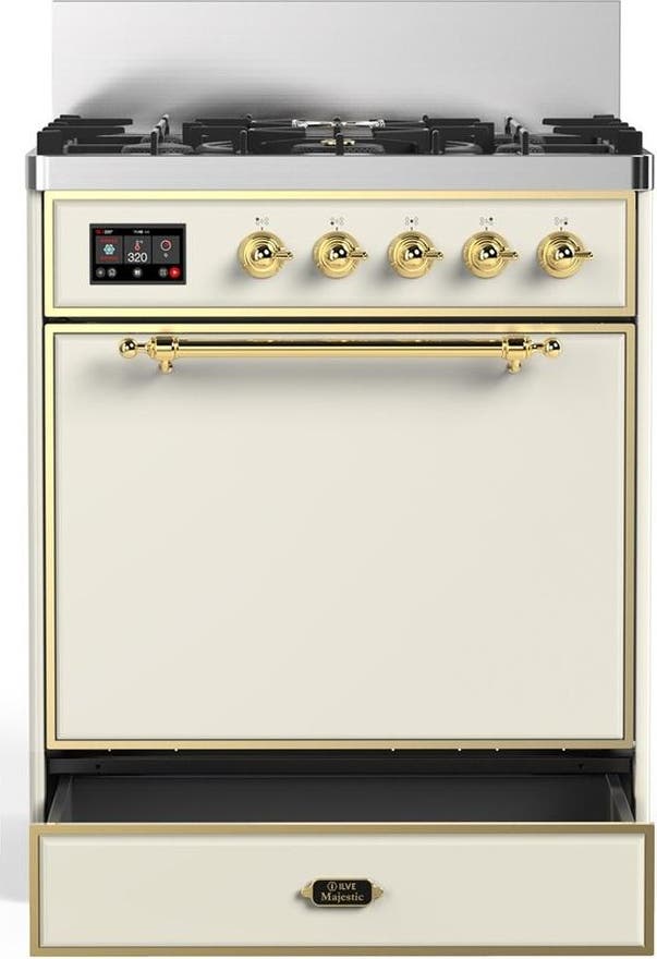 Ilve UM30QNR3AWGLP Antique White With Brass Trim, Liquid Propane