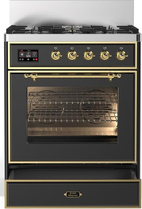 Ilve UM30NR3MGGLP Matte Graphite With Brass Trim, Liquid Propane