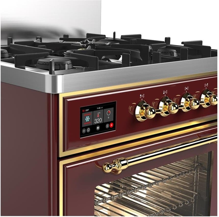 Ilve UM30NR3BUG Burgundy With Brass Trim, Natural Gas