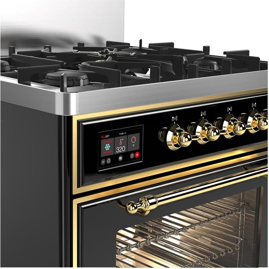 Ilve UM30NR3BKGLP Glossy Black With Brass Trim, Liquid Propane