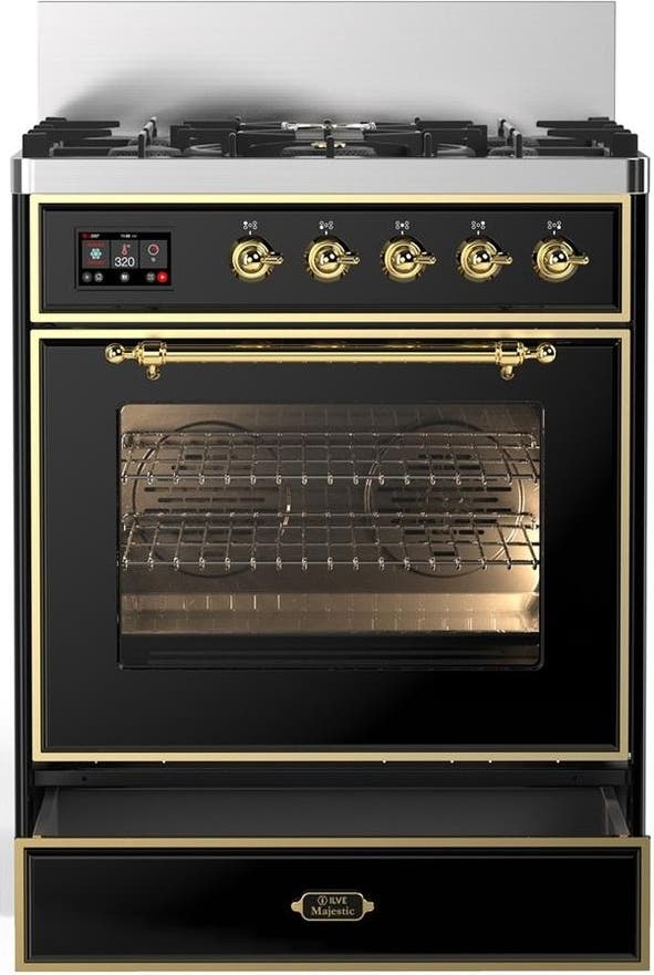 Ilve UM30NR3BKGLP Glossy Black With Brass Trim, Liquid Propane