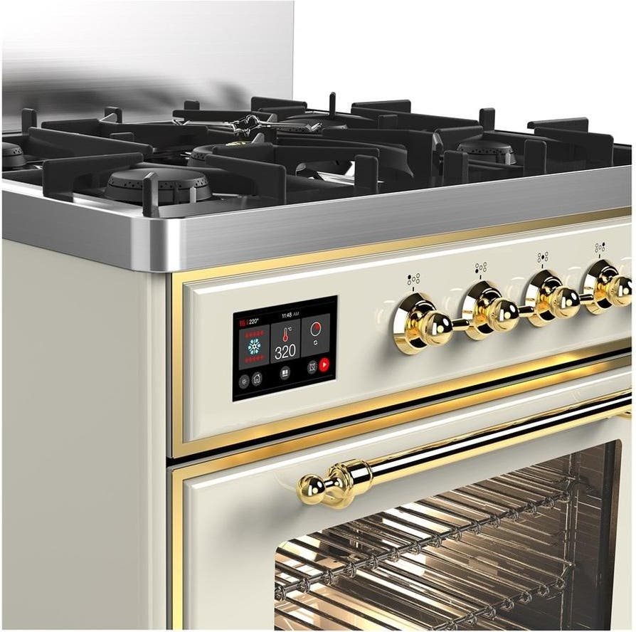 Ilve UM30NR3AWGLP Antique White With Brass Trim, Liquid Propane