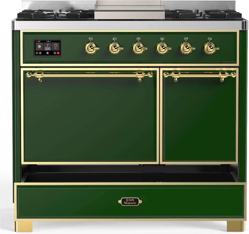 Ilve UMD40FQNR3EGGLP Emerald Green With Brass Trim, Liquid Propane