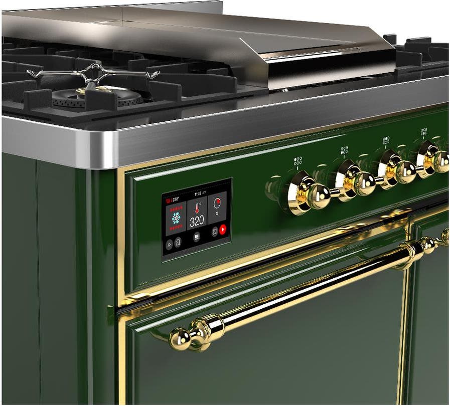 Ilve UMD40FQNR3EGGLP Emerald Green With Brass Trim, Liquid Propane