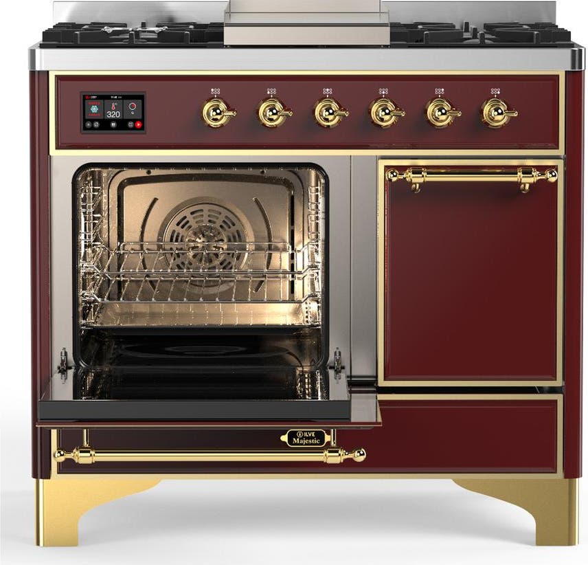 Ilve UMD40FQNR3BUGLP Burgundy With Brass Trim, Liquid Propane