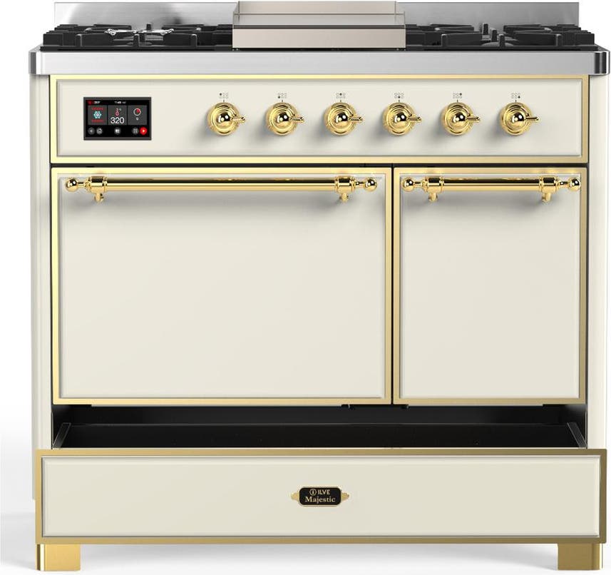 Ilve UMD40FQNR3AWG Antique White With Brass Trim, Natural Gas