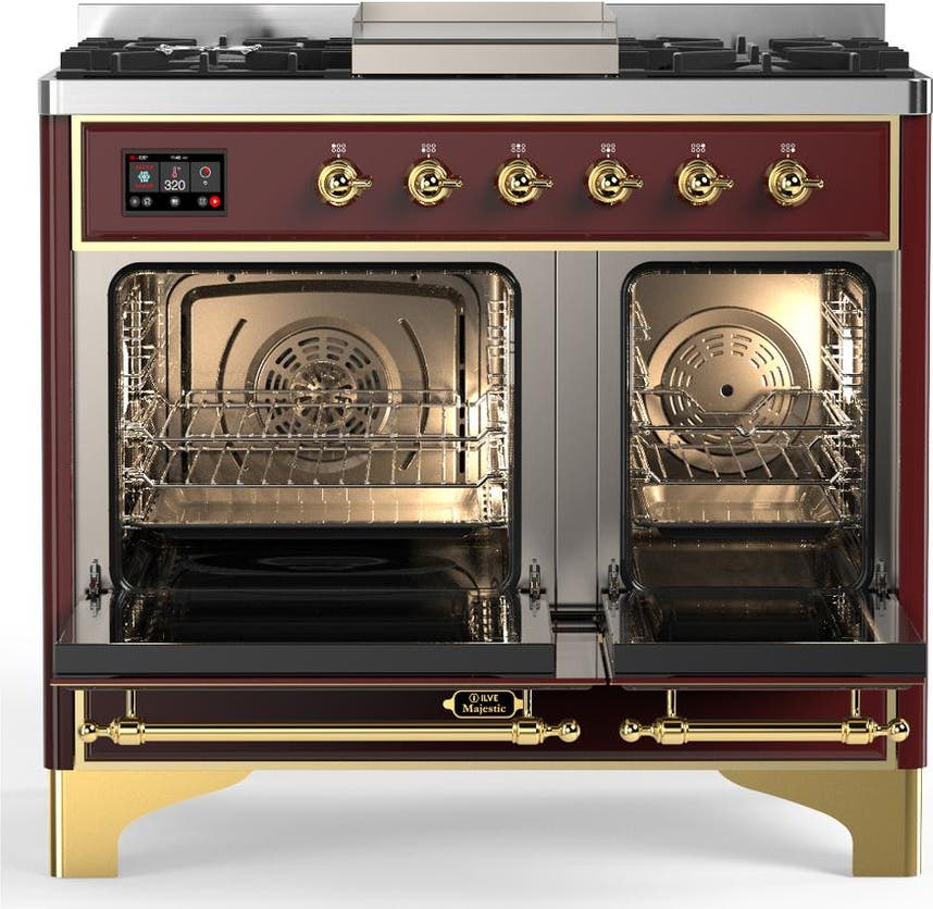 Ilve UMD40FNR3BUGLP Burgundy With Brass Trim, Liquid Propane