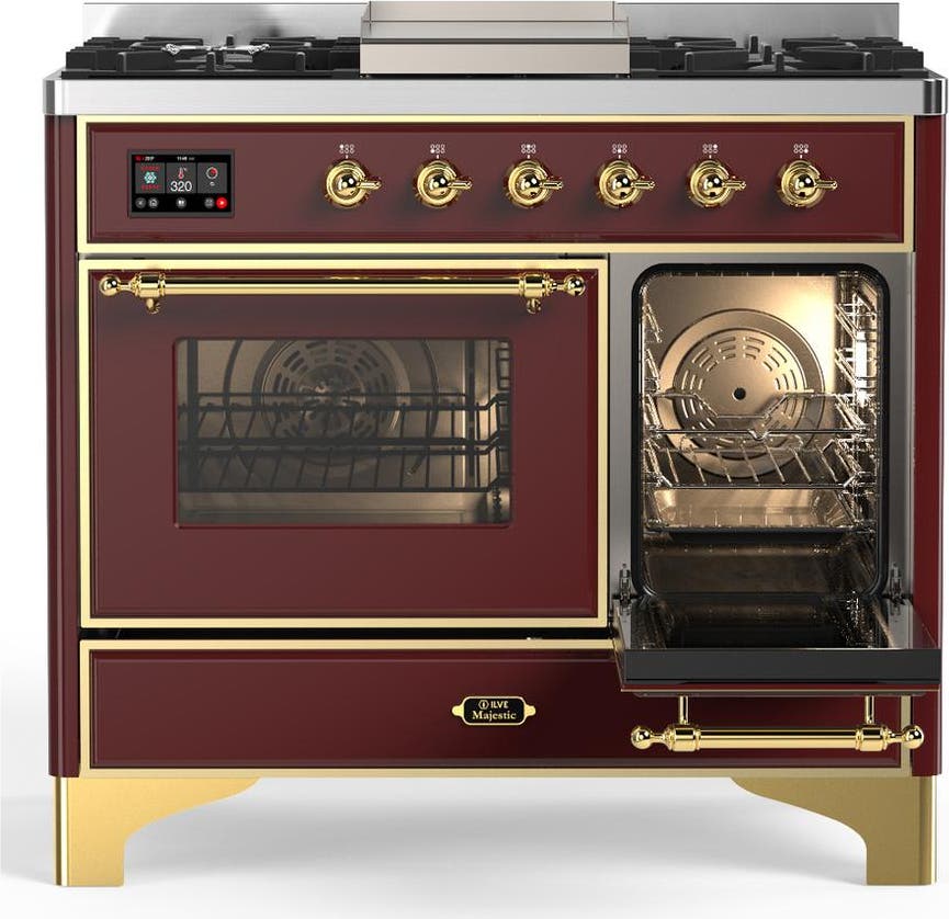 Ilve UMD40FNR3BUGLP Burgundy With Brass Trim, Liquid Propane