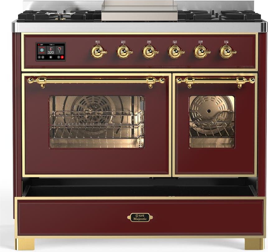 Ilve UMD40FNR3BUGLP Burgundy With Brass Trim, Liquid Propane
