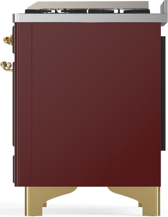 Ilve UMD40FNR3BUGLP Burgundy With Brass Trim, Liquid Propane