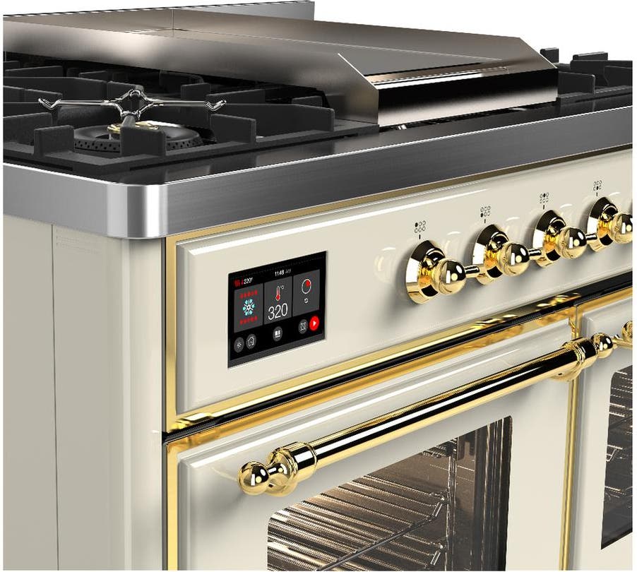 Ilve UMD40FNR3AWGLP Antique White With Brass Trim, Liquid Propane