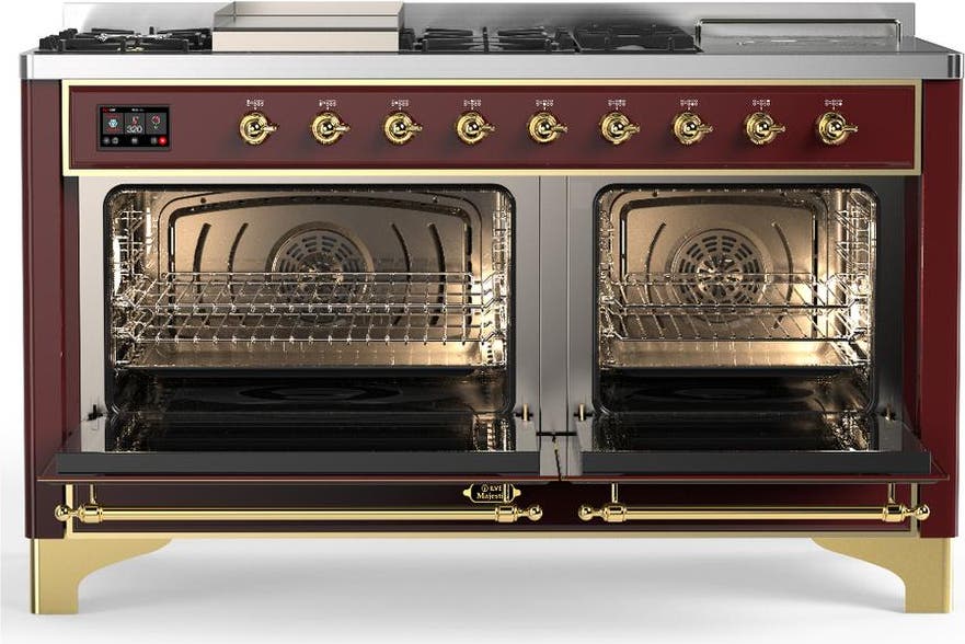 Ilve UM60FSQNR3BUGLP Burgundy With Brass Trim, Liquid Propane
