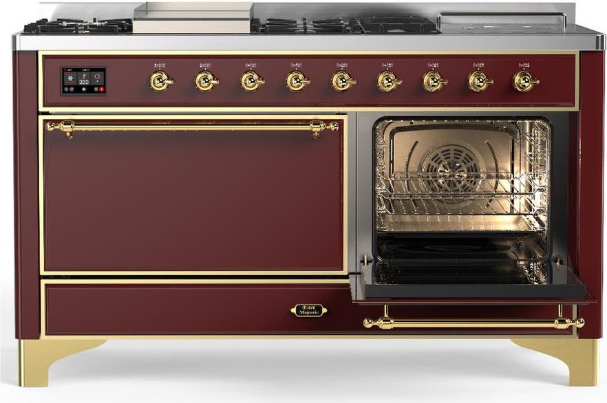 Ilve UM60FSQNR3BUGLP Burgundy With Brass Trim, Liquid Propane