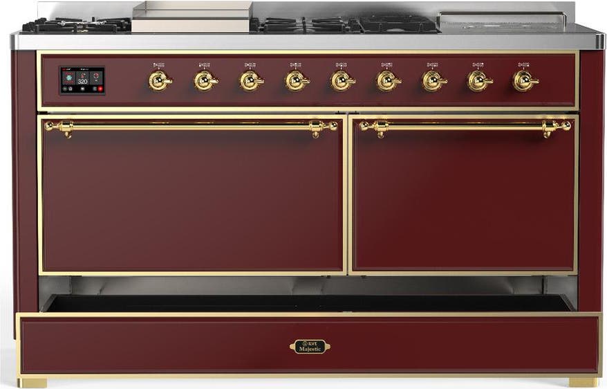 Ilve UM60FSQNR3BUGLP Burgundy With Brass Trim, Liquid Propane