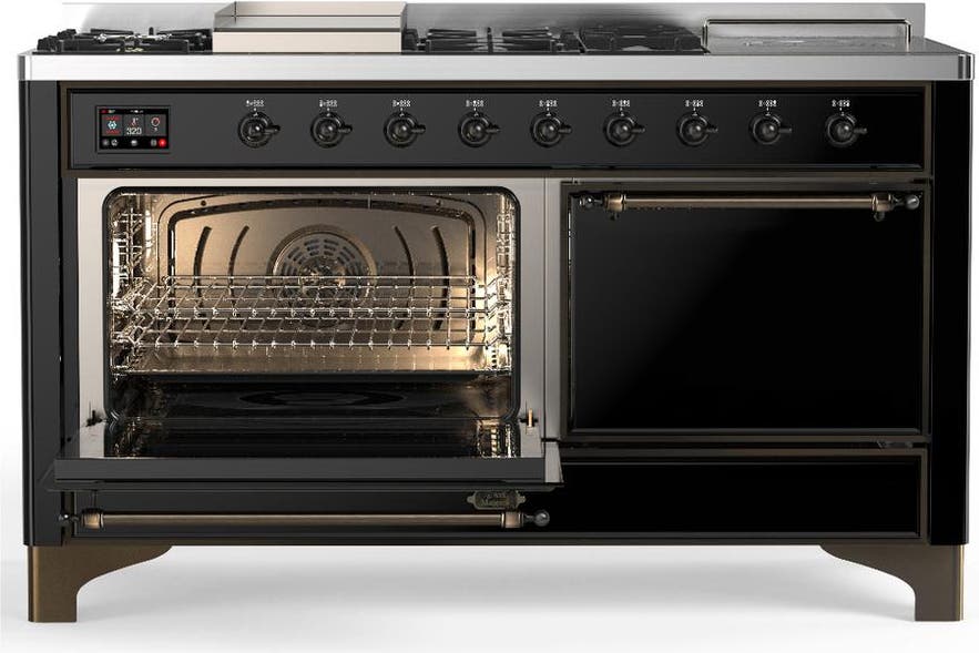 Ilve UM60FSQNR3BKBLP Glossy Black With Burnished Trim, Liquid Propane