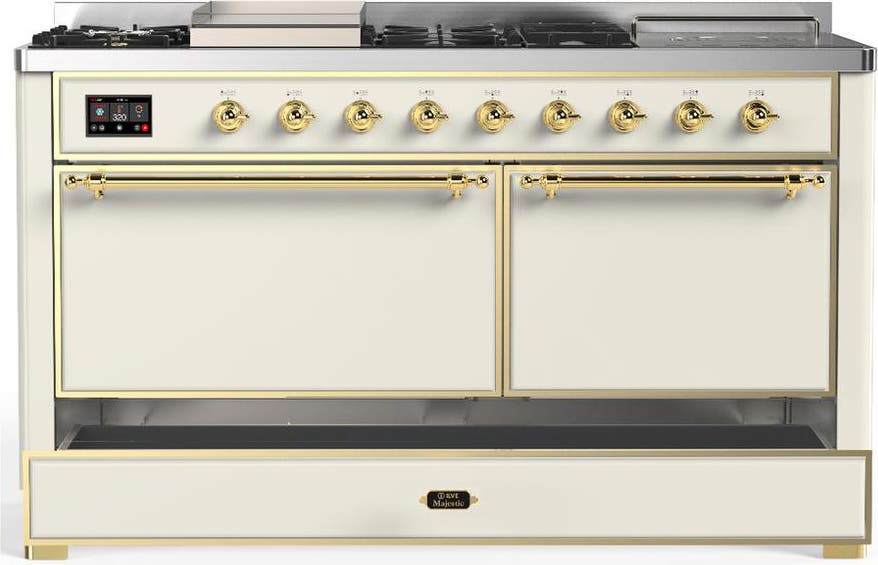 Ilve UM60FSQNR3AWGLP Antique White With Brass Trim, Liquid Propane