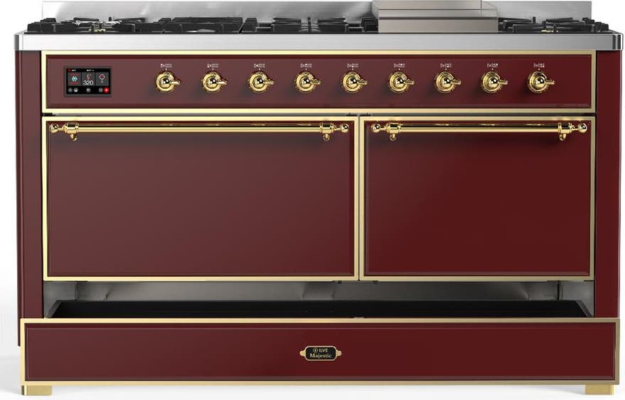 Ilve UM60FQNR3BUGLP Burgundy With Brass Trim, Liquid Propane