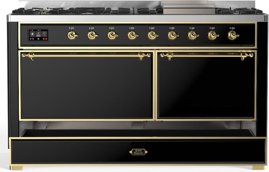 Ilve UM60FQNR3BKGLP Glossy Black With Brass Trim, Liquid Propane