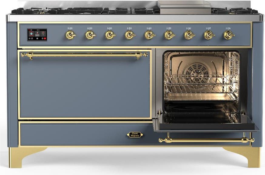 Ilve UM60FQNR3BGGLP Blue Grey With Brass Trim, Liquid Propane