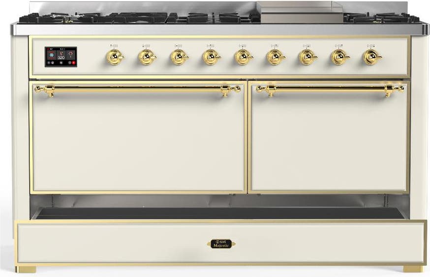 Ilve UM60FQNR3AWG Antique White With Brass Trim, Natural Gas