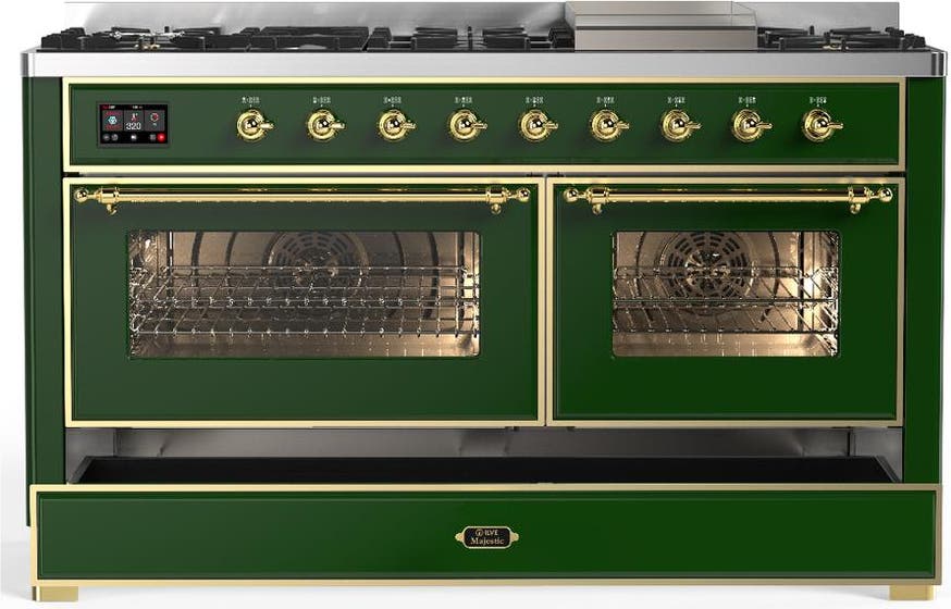 Ilve UM60FNR3EGGLP Emerald Green With Brass Trim, Liquid Propane