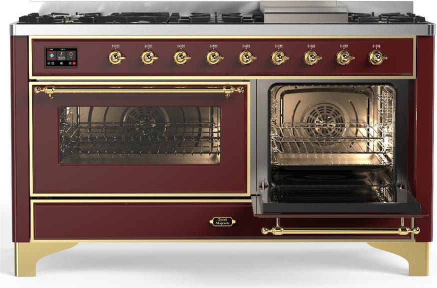 Ilve UM60FNR3BUGLP Burgundy With Brass Trim, Liquid Propane