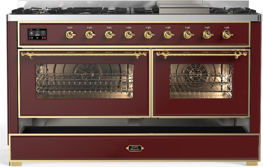 Ilve UM60FNR3BUGLP Burgundy With Brass Trim, Liquid Propane