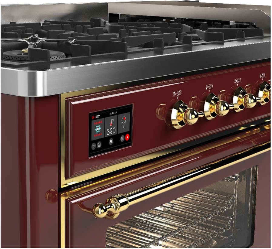 Ilve UM60FNR3BUGLP Burgundy With Brass Trim, Liquid Propane