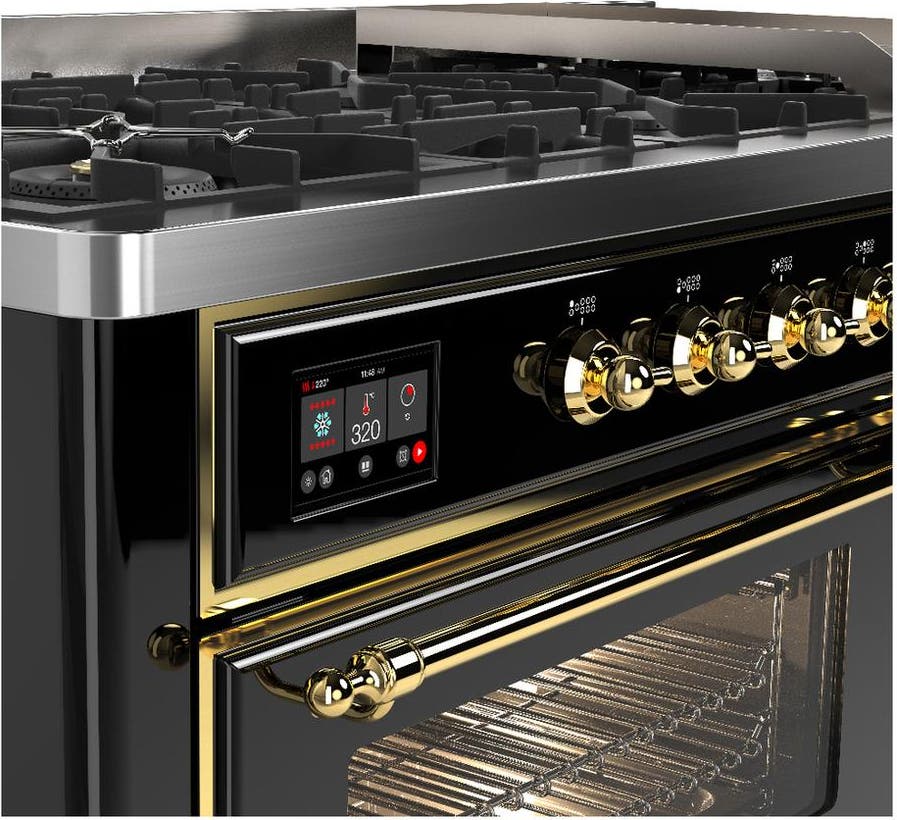 Ilve UM60FNR3BKGLP Glossy Black With Brass Trim, Liquid Propane