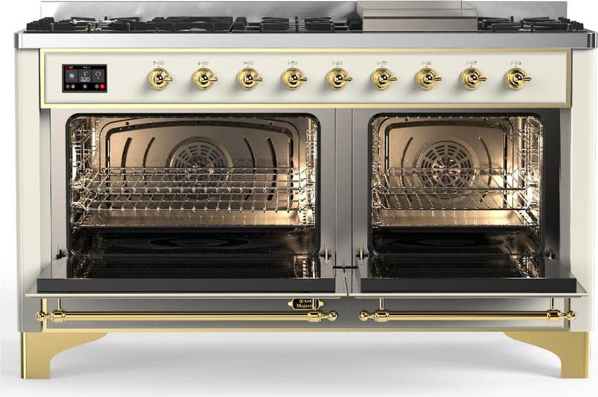 Ilve UM60FNR3AWGLP Antique White With Brass Trim, Liquid Propane