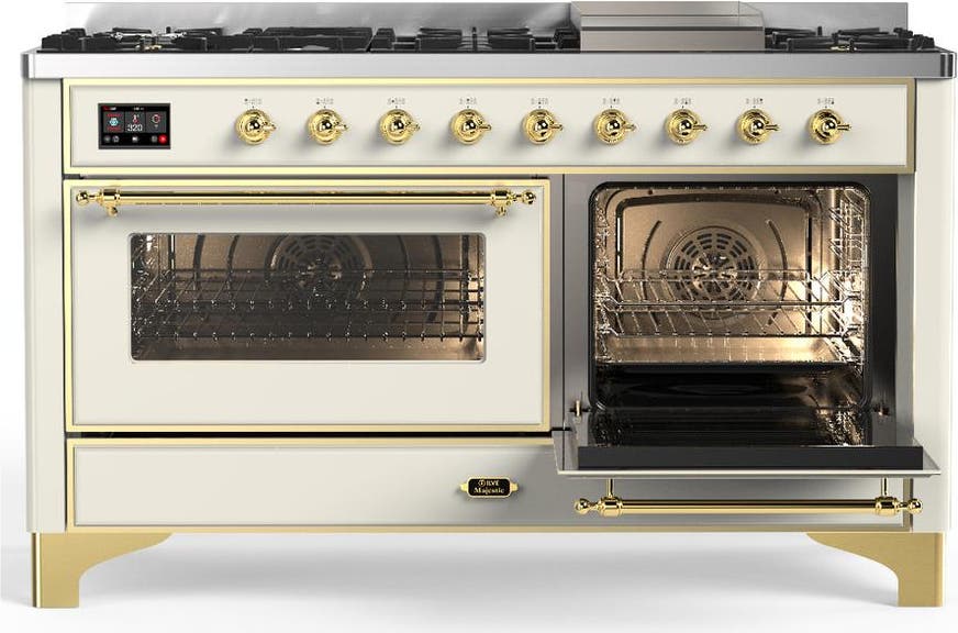 Ilve UM60FNR3AWGLP Antique White With Brass Trim, Liquid Propane