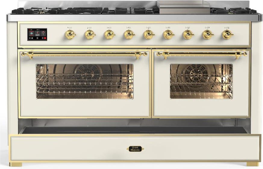 Ilve UM60FNR3AWGLP Antique White With Brass Trim, Liquid Propane