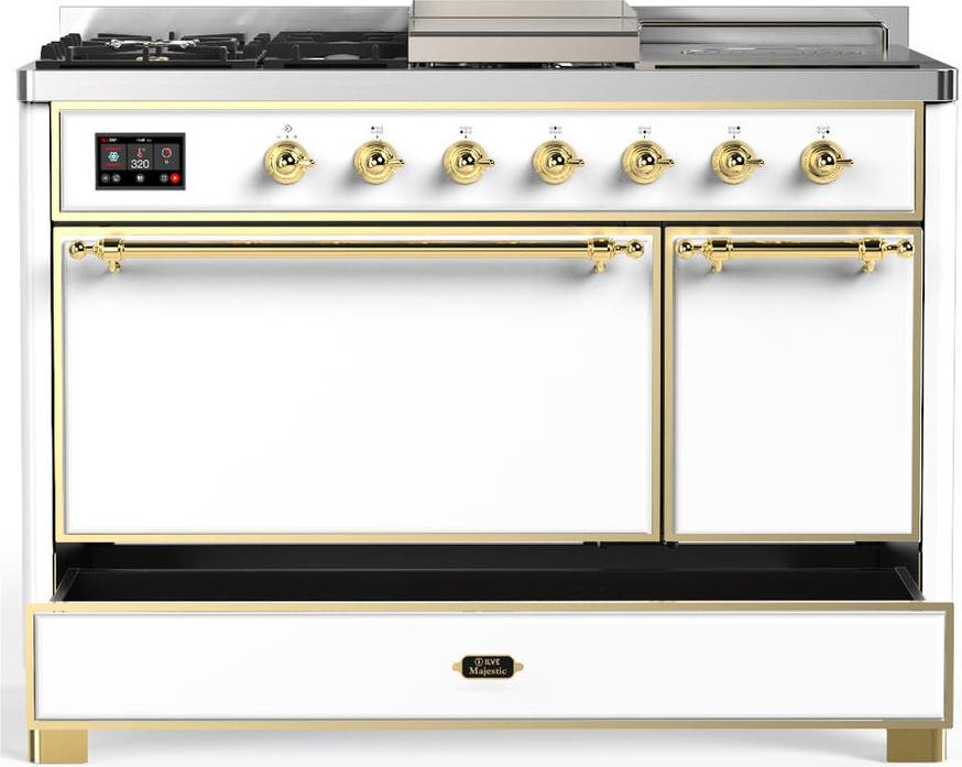 Ilve UM48FSQNR3WHGLP White With Brass Trim, Liquid Propane