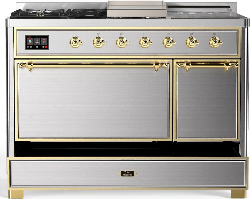 Ilve UM48FSQNR3SSGLP Stainless Steel With Brass Trim, Liquid Propane