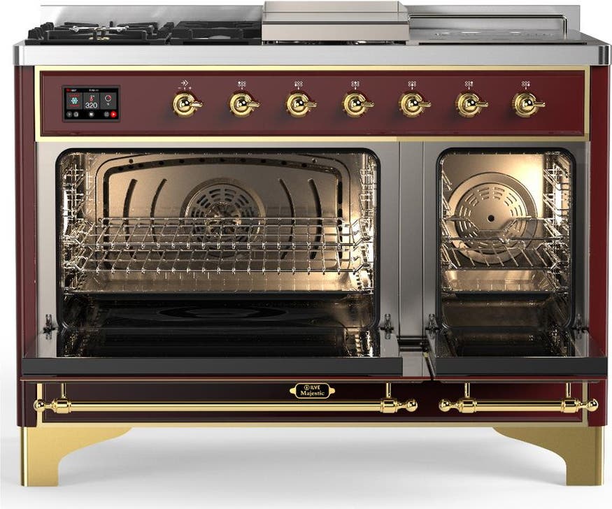 Ilve UM48FSQNR3BUGLP Burgundy With Brass Trim, Liquid Propane