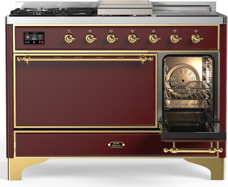 Ilve UM48FSQNR3BUG Burgundy With Brass Trim, Natural Gas