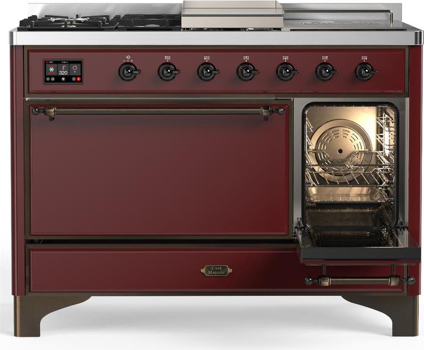Ilve UM48FSQNR3BUBLP Burgundy With Burnished Trim, Liquid Propane