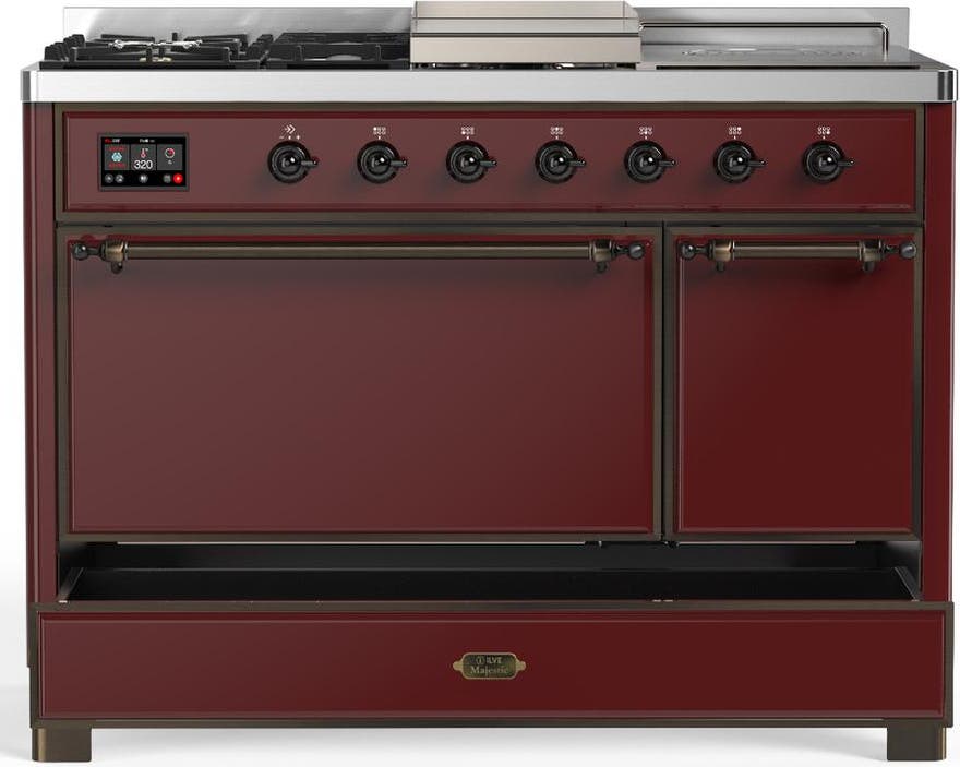 Ilve UM48FSQNR3BUBLP Burgundy With Burnished Trim, Liquid Propane