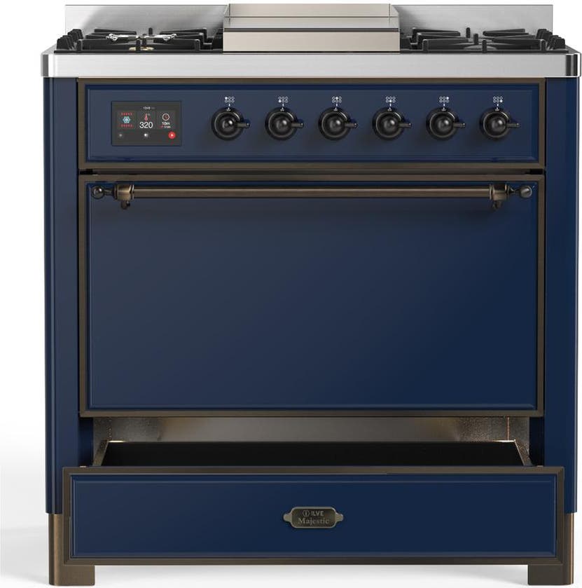 Ilve UM36FQNR3MBBLP Midnight Blue With Burnished Trim, Liquid Propane