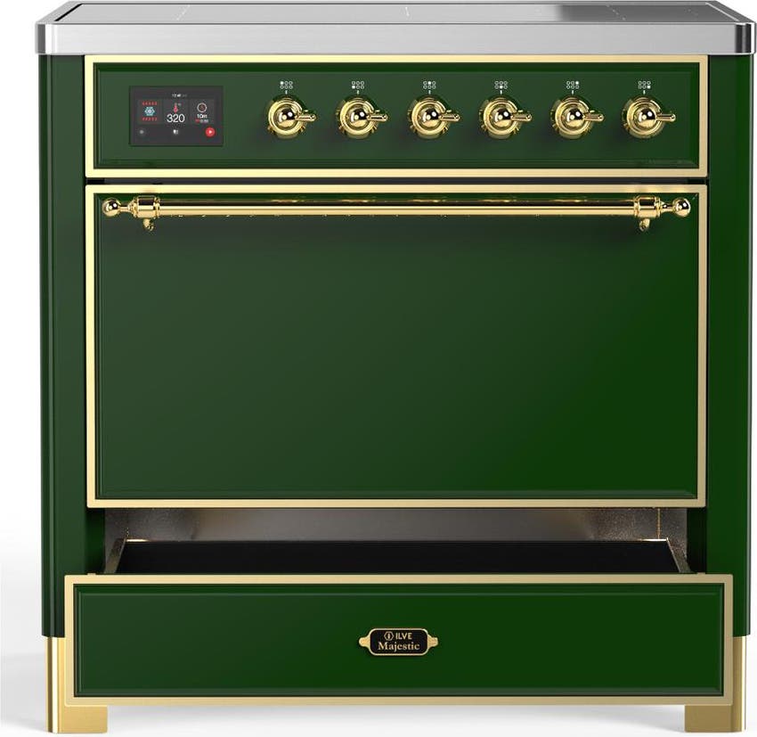 Ilve UMIB36QNR3EGG Emerald Green With Brass Trim