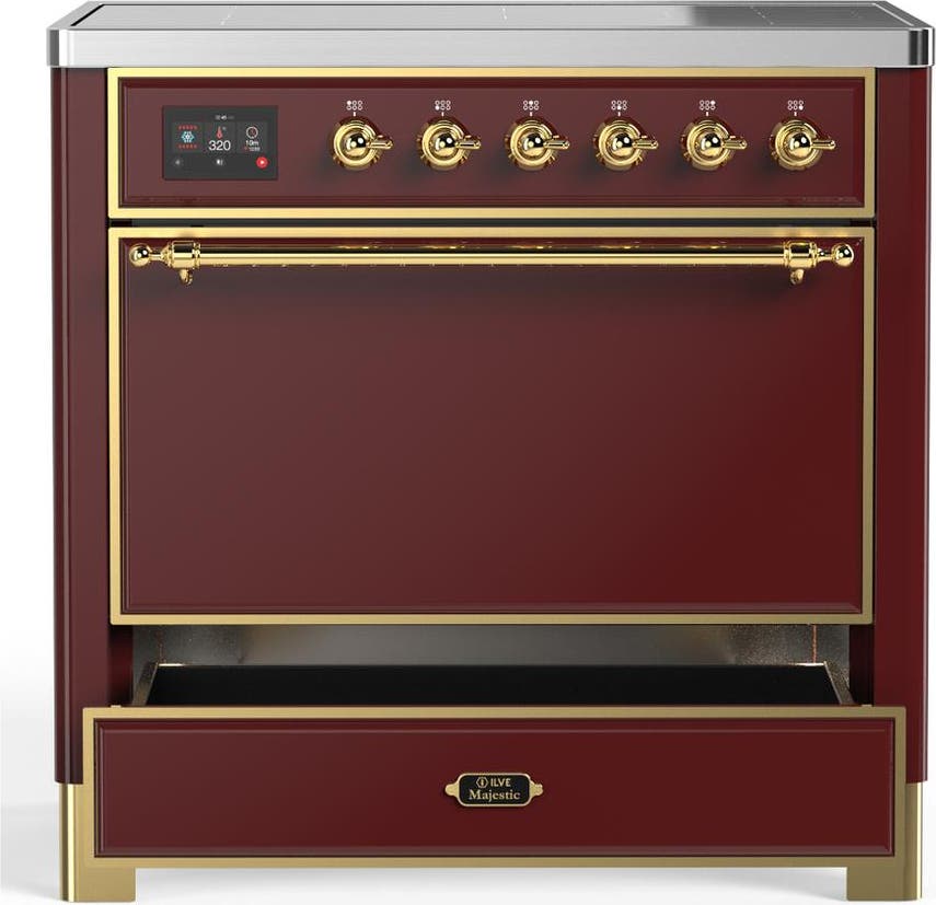 Ilve UMIB36QNR3BUG Burgundy With Brass Trim