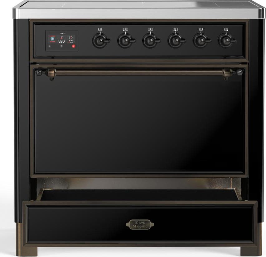 Ilve UMIB36QNR3BKB Glossy Black With Burnished Trim