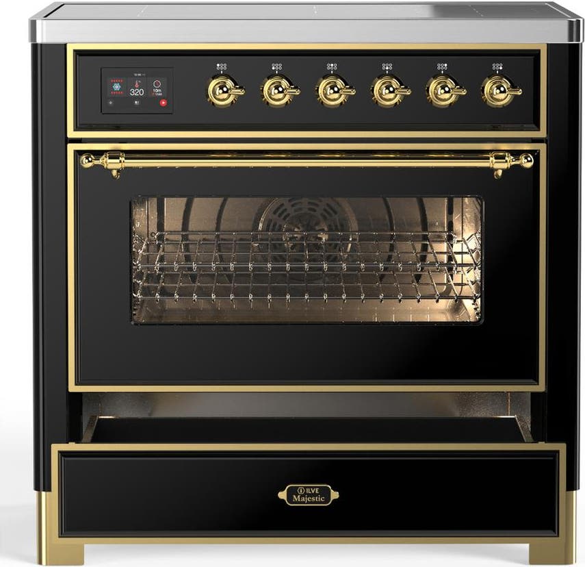 Ilve UMIB36NR3BKG Glossy Black With Brass Trim