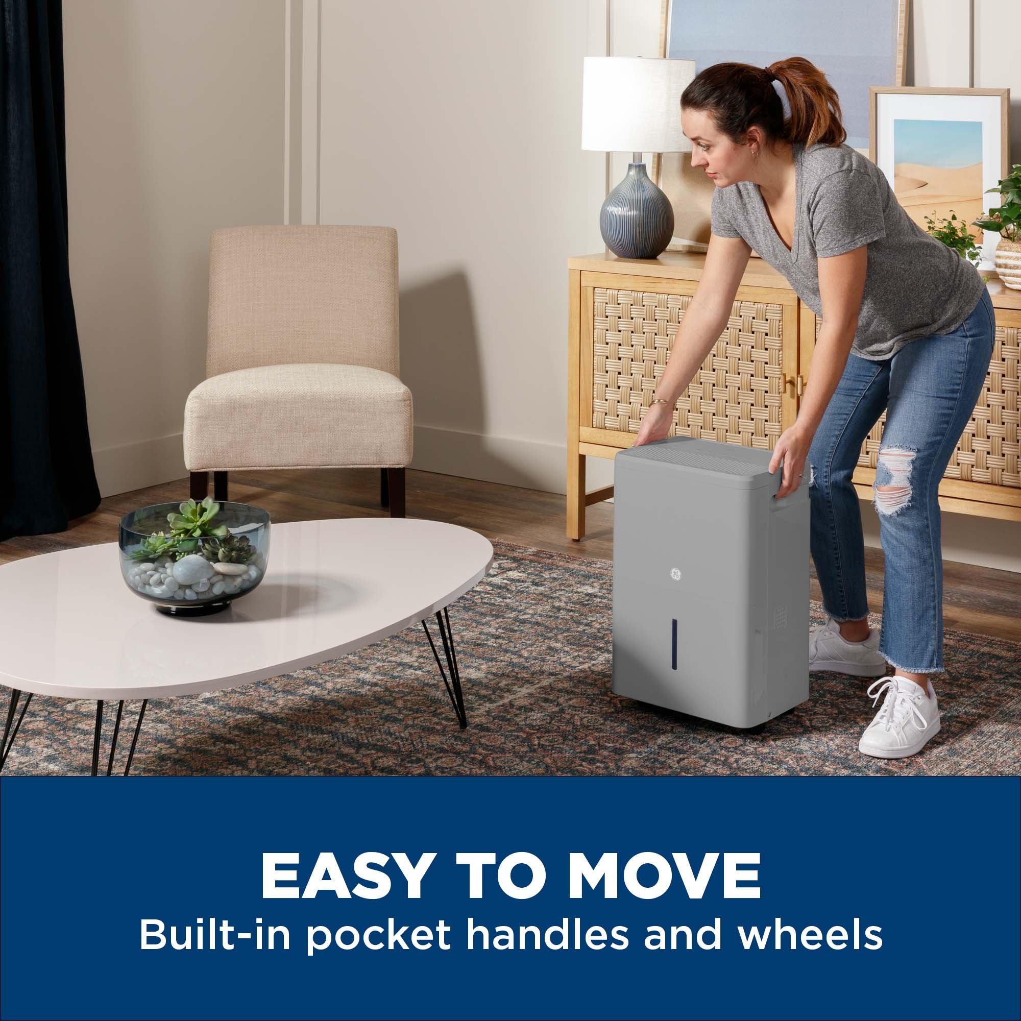 GE AWHL50LD 50 Pint Energy Star Smart Portable Dehumidifier Grey