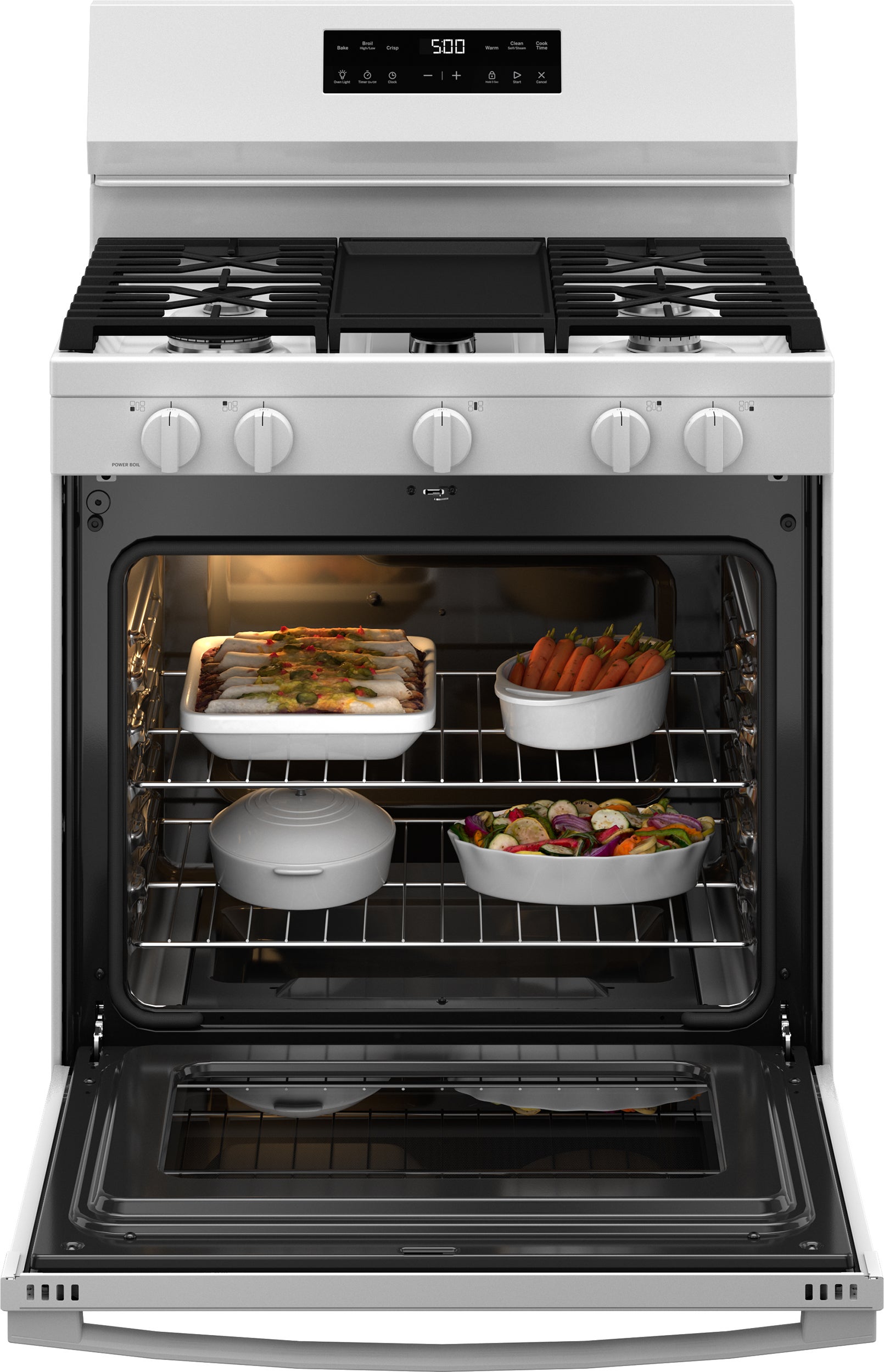 GE GGF500PVWW 30 Inch Free Standing Gas Range 5 Burners Self Clean
